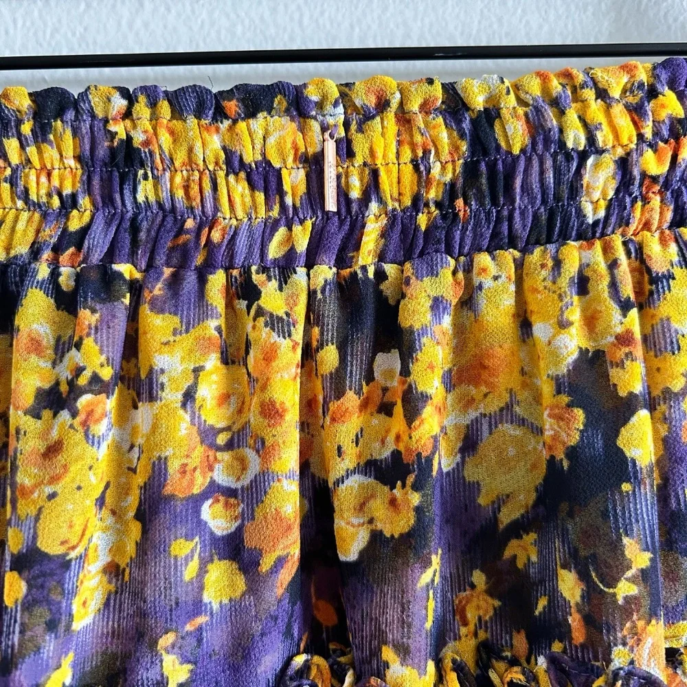 MISA Los Angeles Floral Mini Skirt | Yellow & Purple | Size Small